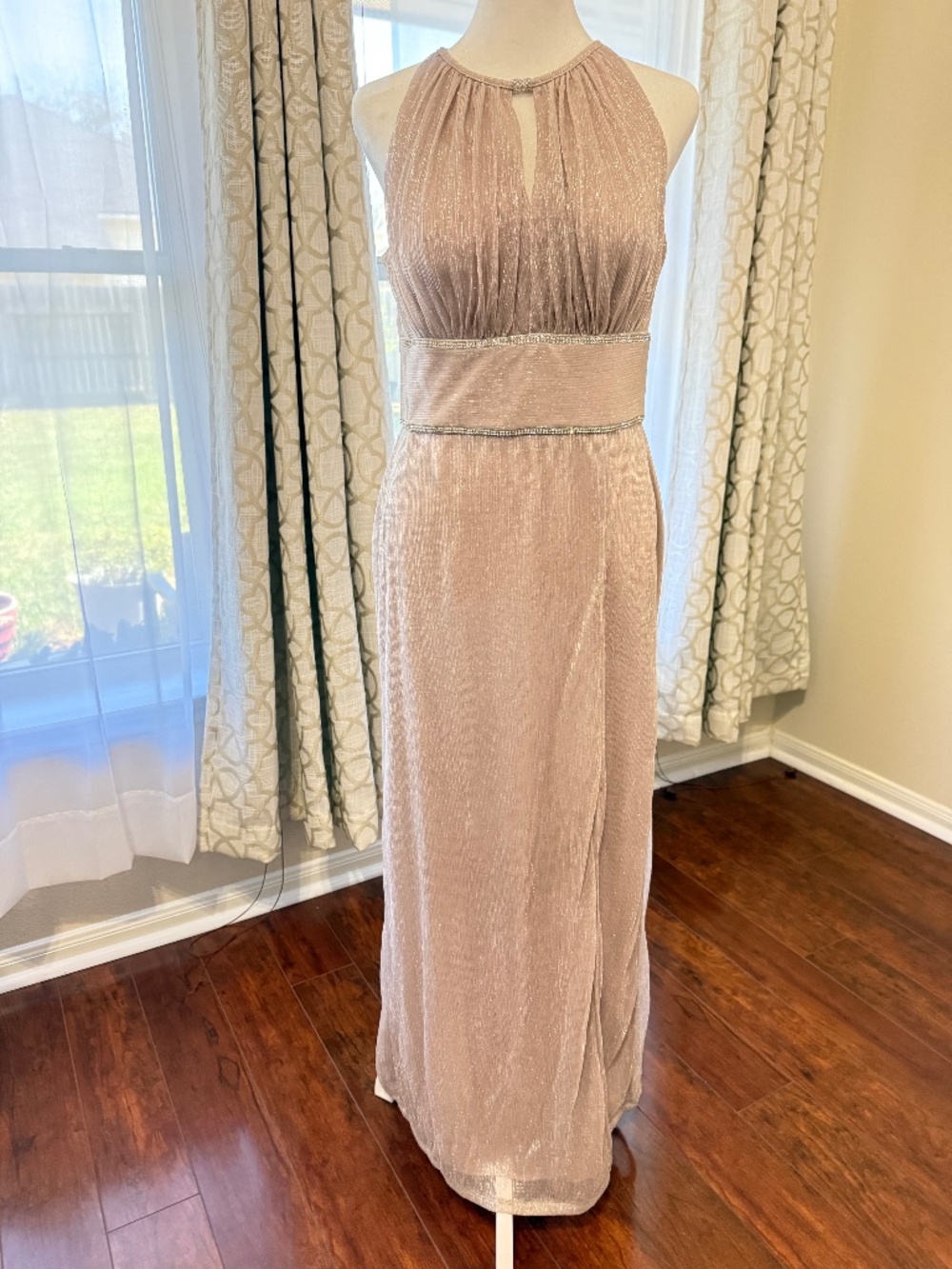 Oleg Cassini Champagne Blush Formal Gown Size 10 – Elegant Long Evening Dress